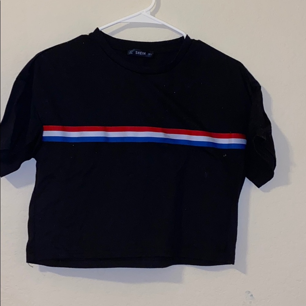 SHEIN black crop top with red white & blue stripe